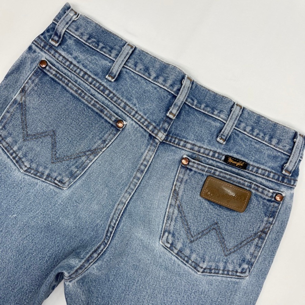 Wrangler 936DEN Cowboy Cut Slim Jeans Mens 32x32 Light Wash Distressed Vintage